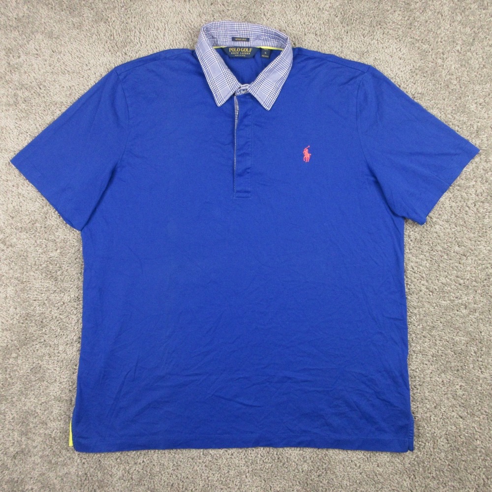 Polo Ralph Lauren Shirt Mens XL Blue Vintage Lisle Pro Fit Contrast Collar Golf